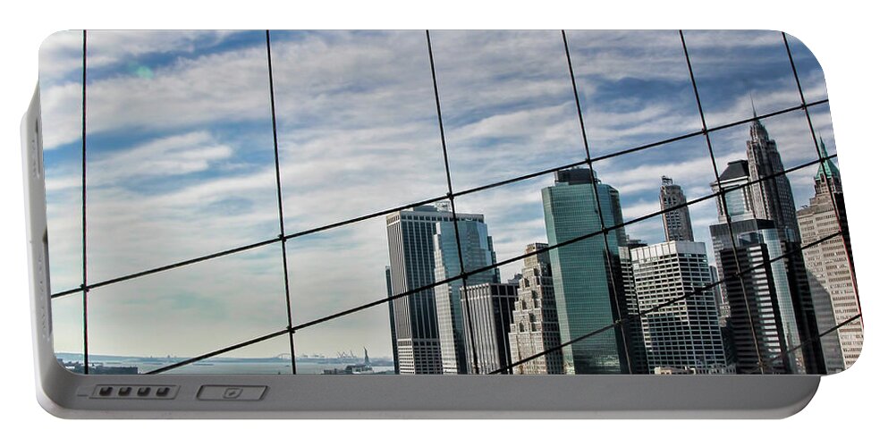 Nyc Portable Battery Charger featuring the photograph View from Brooklyn Bridge NYC by Chuck Kuhn