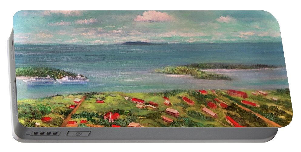 Caribbean Portable Battery Charger featuring the painting View From Saint Thomas In The Caribbean by Rand Burns
