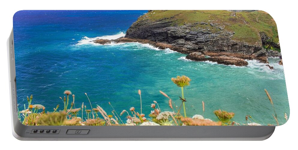 Landscape Portable Battery Charger featuring the photograph View from the cliffs at tintagel by Claire Whatley