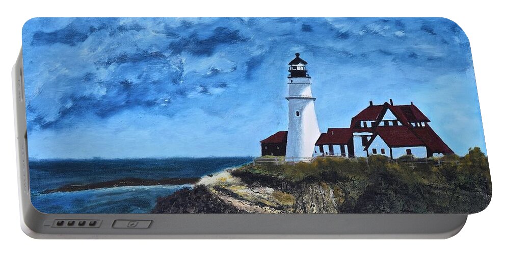  Portable Battery Charger featuring the painting View from the North Portland Head Light by Barrie Stark