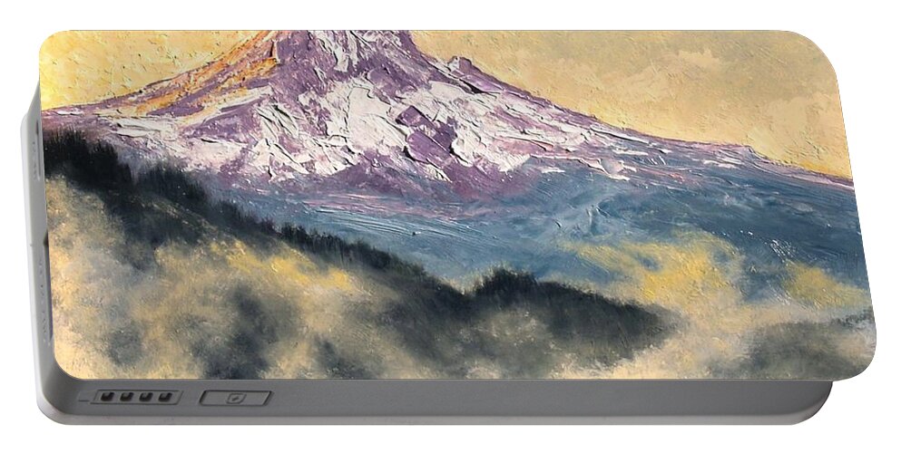 Lanscape Portable Battery Charger featuring the painting View of Mt Hood by Jim Gola