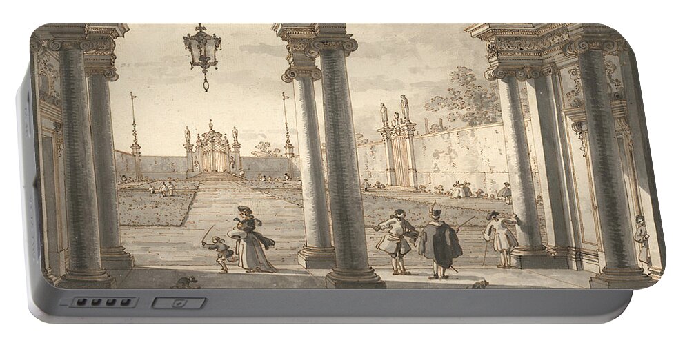 18th Century Art Portable Battery Charger featuring the drawing View through a Baroque Colonnade into a Garden by Canaletto