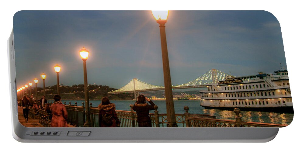 Bonnie Follett Portable Battery Charger featuring the photograph Viewing the Bay Bridge Lights by Bonnie Follett