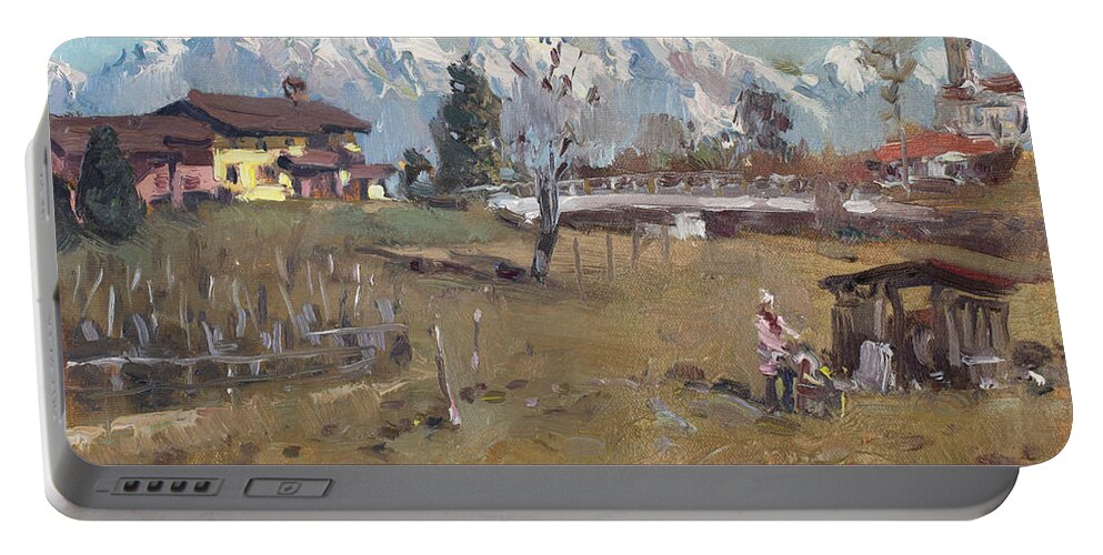 Villa Di Limana Portable Battery Charger featuring the painting Villa di Limana by Ylli Haruni