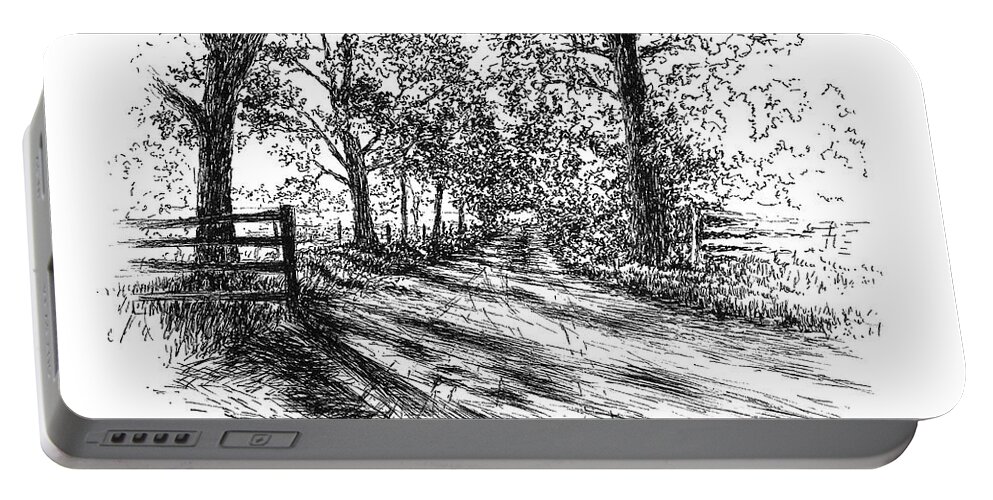 Villa Road Portable Battery Charger featuring the drawing Villa Road at Sunset by Randy Welborn