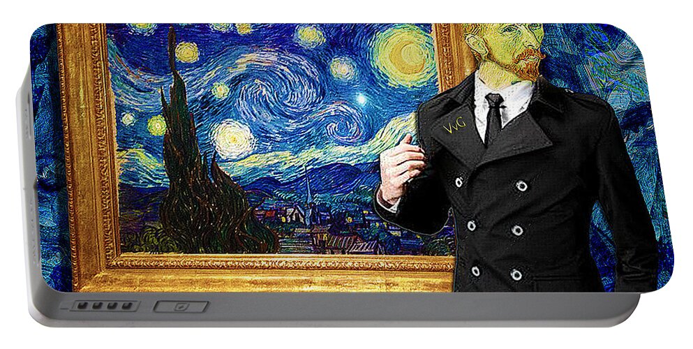 Vincent Portable Battery Charger featuring the drawing Vincent in Starry Night by Jose A Gonzalez Jr