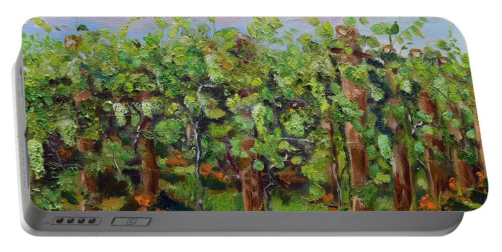 Plein Air Painting Portable Battery Charger featuring the painting Vineyard of Chateau Meichtry - Ellijay GA - Plein Air Painting by Jan Dappen