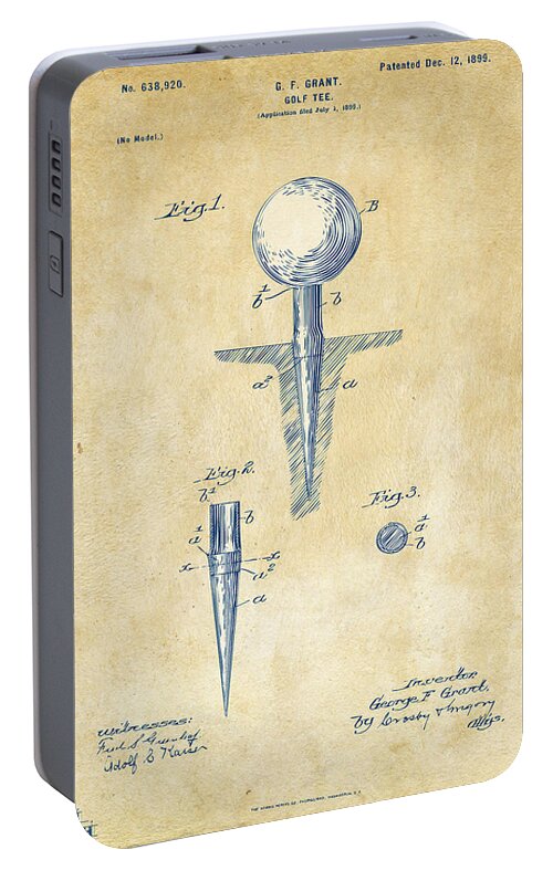 Golf Portable Battery Charger featuring the digital art Vintage 1899 Golf Tee Patent Artwork by Nikki Marie Smith