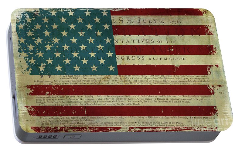 Patriotic Portable Battery Charger featuring the painting Vintage American Flag Americana Declaration of Independence by Audrey Jeanne Roberts