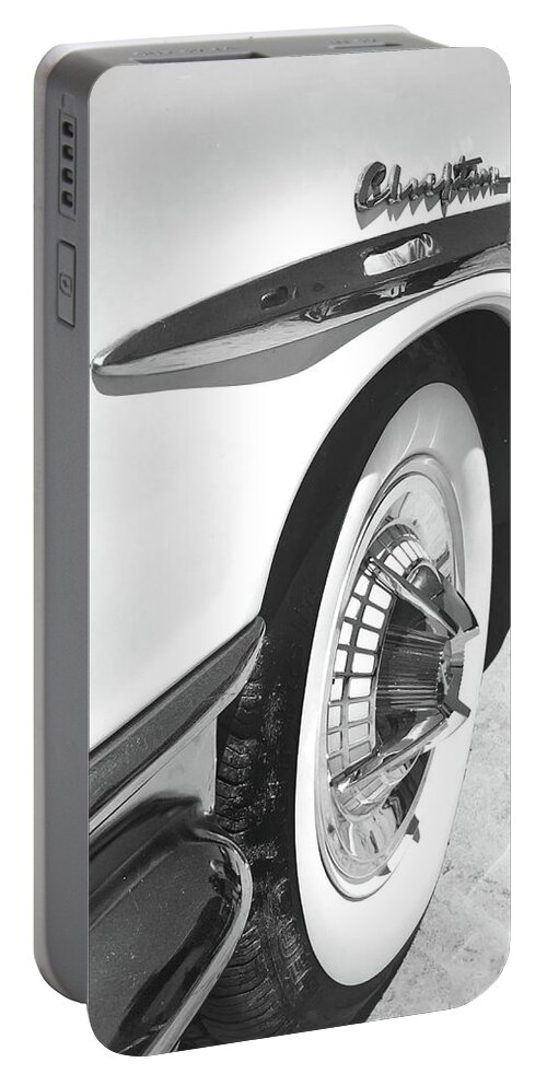 Kelly Hazel Portable Battery Charger featuring the photograph Vintage Plymouth Chieftain in the Desert by Kelly Hazel