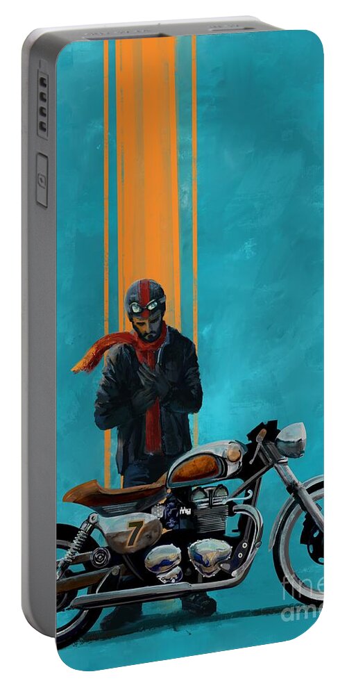 Cafe Racer Portable Battery Charger featuring the painting Vintage Cafe racer by Sassan Filsoof