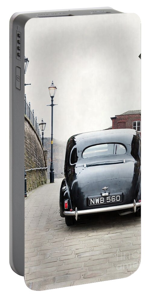 Car Portable Battery Charger featuring the photograph Vintage Car On A Cobbled Street by Lee Avison