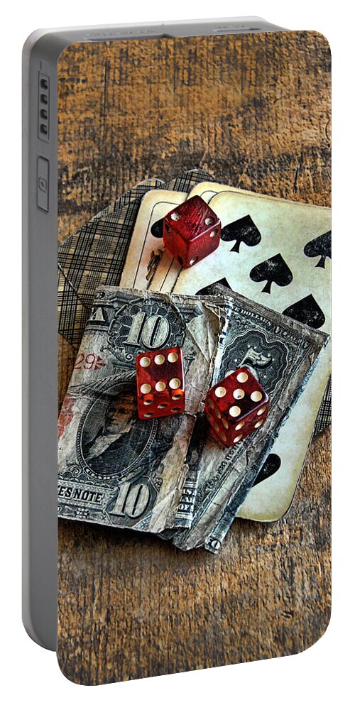 Cards Portable Battery Charger featuring the photograph Vintage Cards Dice and Cash by Jill Battaglia