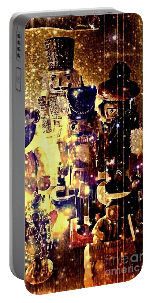 Nutcracker Portable Battery Charger featuring the mixed media Vintage Caroling Nutcrackers by Dani McEvoy