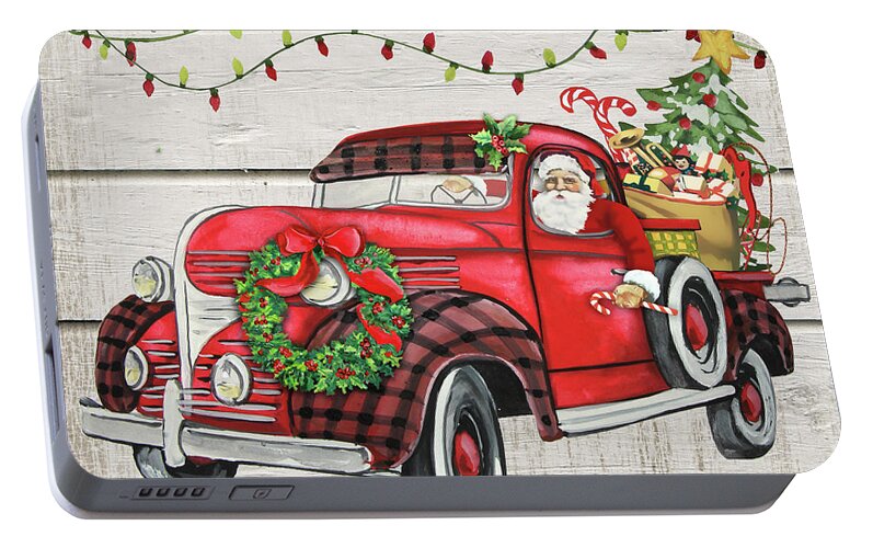 Vintage Portable Battery Charger featuring the painting Vintage Christmas Truck-E by Jean Plout
