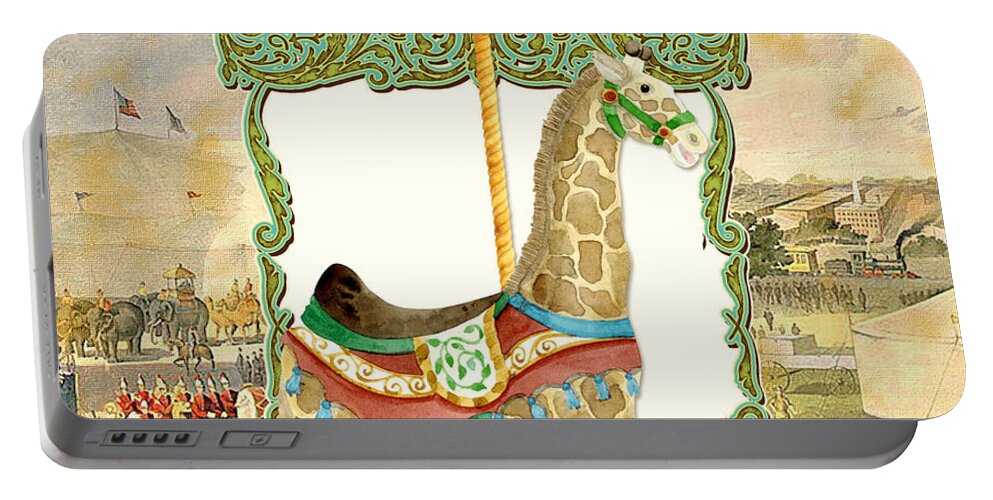 Carousel Portable Battery Charger featuring the painting Vintage Circus Carousel - Giraffe by Audrey Jeanne Roberts