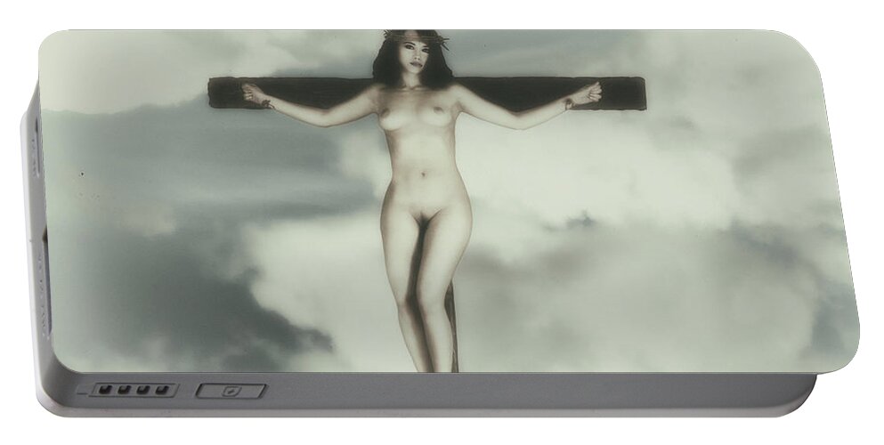 Vintage Portable Battery Charger featuring the photograph Vintage crucified woman by Ramon Martinez