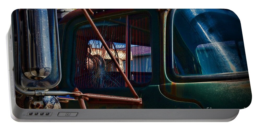 Paul Ward Portable Battery Charger featuring the photograph Vintage Dodge Truck Shattered Window by Paul Ward