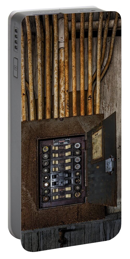 Electrician Portable Battery Charger featuring the photograph Vintage Electric Panel by Susan Candelario