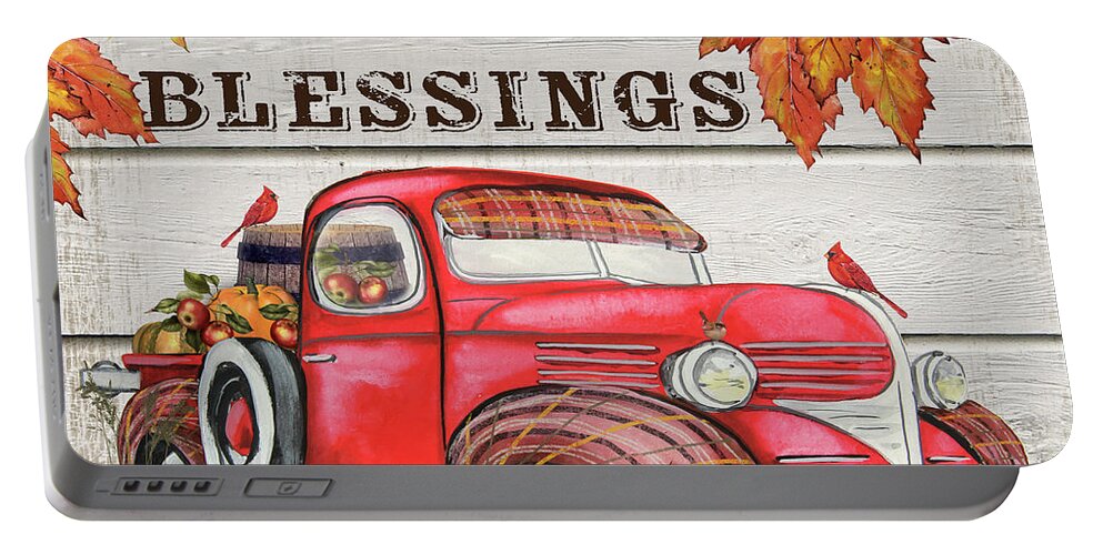 Vintage Portable Battery Charger featuring the painting Vintage Fall Truck-A by Jean Plout