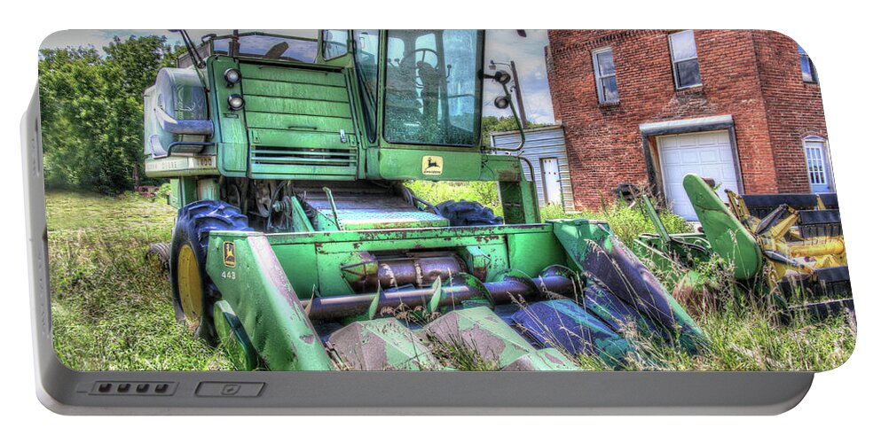 4 Four Row Portable Battery Charger featuring the photograph Vintage Four Row Corn Picker by J Laughlin