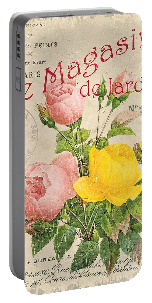 Floral Portable Battery Charger featuring the painting Vintage French Flower Shop 3 by Debbie DeWitt