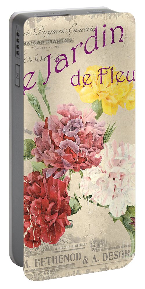 Floral Portable Battery Charger featuring the painting Vintage French Flower Shop 4 by Debbie DeWitt