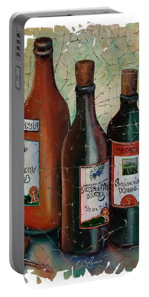 Fresco Portable Battery Charger featuring the digital art Vintage Georgian Wine Fresco by OLena Art by Lena Owens - Vibrant DESIGN
