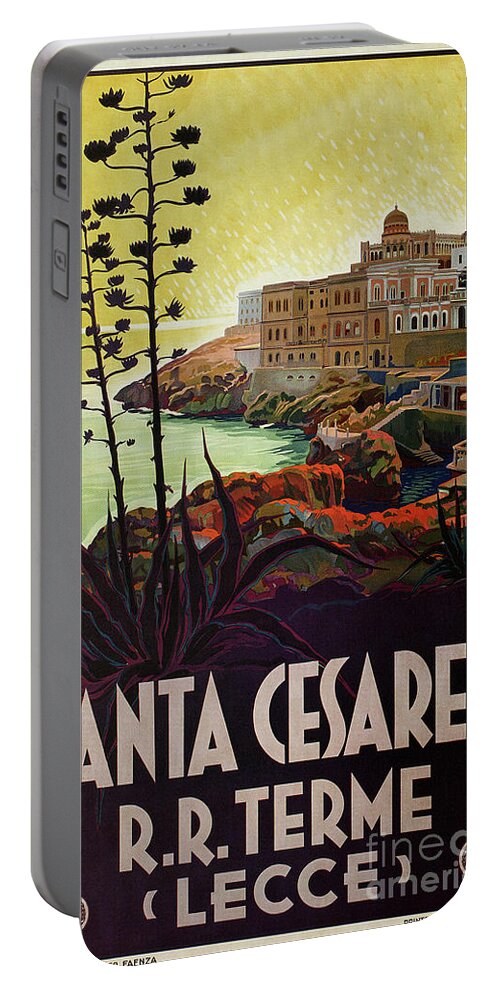 Italy Portable Battery Charger featuring the drawing Vintage Italian travel Santa Cesarea Terme Lecce by Heidi De Leeuw