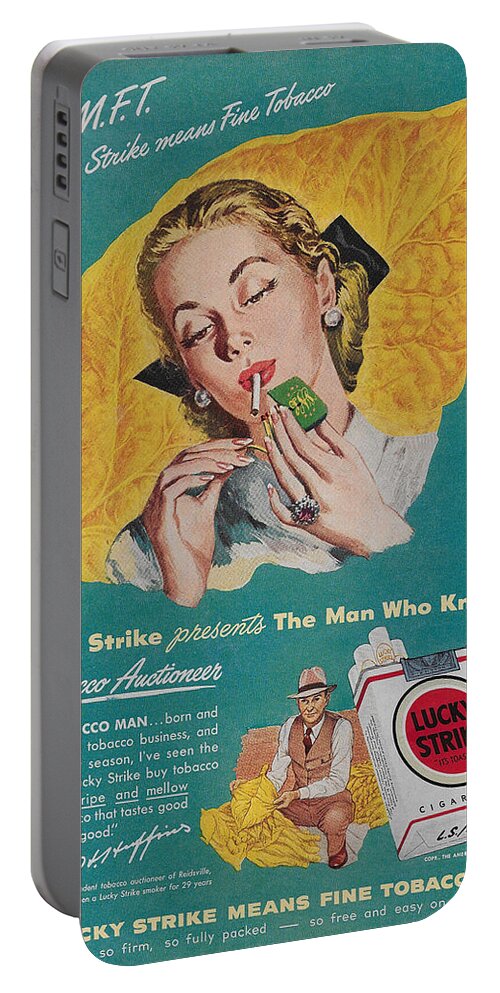 James Smullins Portable Battery Charger featuring the mixed media Vintage Lucky Strike ad by James Smullins
