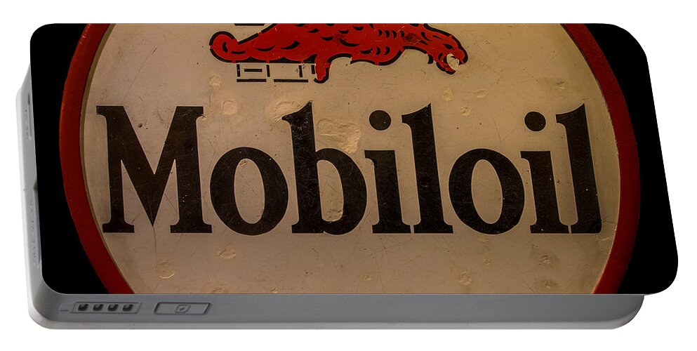 Mobileoil Sign Portable Battery Charger featuring the photograph Vintage Mobileoil sign by Paul Freidlund