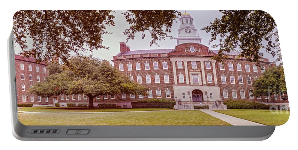 Dallas Portable Battery Charger featuring the photograph Vintage Panorama of the Fondren Science Building at Southern Methodist University - Dallas Texas by Silvio Ligutti