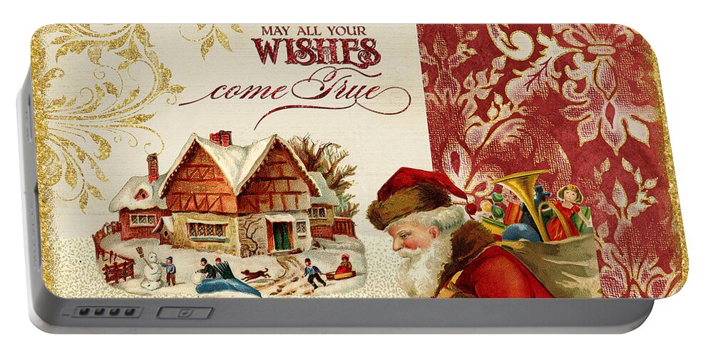 Vintage Portable Battery Charger featuring the painting Vintage Santa Claus - Glittering Christmas 4 by Audrey Jeanne Roberts