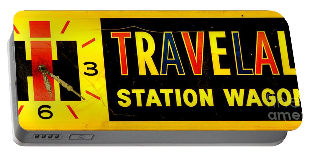 Travelall Portable Battery Charger featuring the photograph Vintage Travelall Station Wagons Sign by Olivier Le Queinec