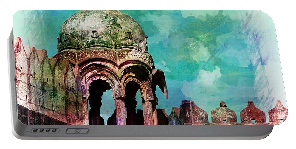 Travel Photography Portable Battery Charger featuring the photograph Vintage Watercolor Gazebo Ornate Palace Mehrangarh Fort India Rajasthan 2a by Sue Jacobi