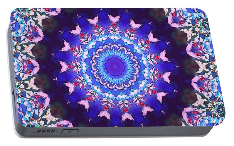 Kaleidoscope Portable Battery Charger featuring the digital art Violet Lace by Shawna Rowe