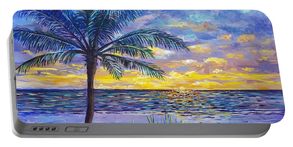 Florida Portable Battery Charger featuring the painting Violet Sunset by Lou Ann Bagnall