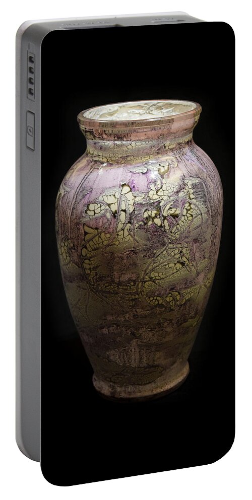 Glass. Violet Portable Battery Charger featuring the glass art Violet Vase by Christopher Schranck
