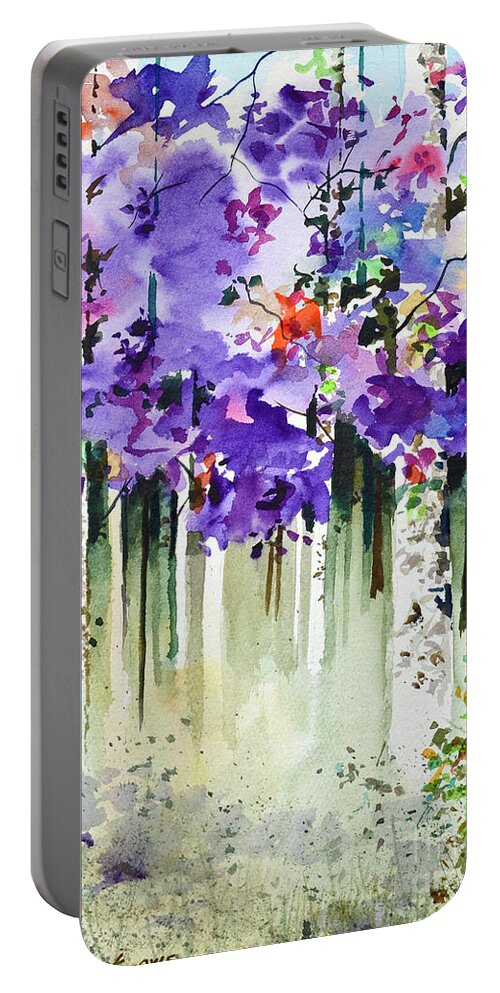 Abstract Portable Battery Charger featuring the painting Violetrees by Rick Mock