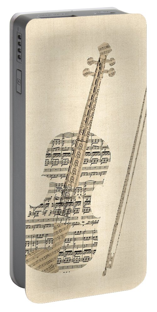 Violin Portable Battery Charger featuring the digital art Violin Old Sheet Music by Michael Tompsett