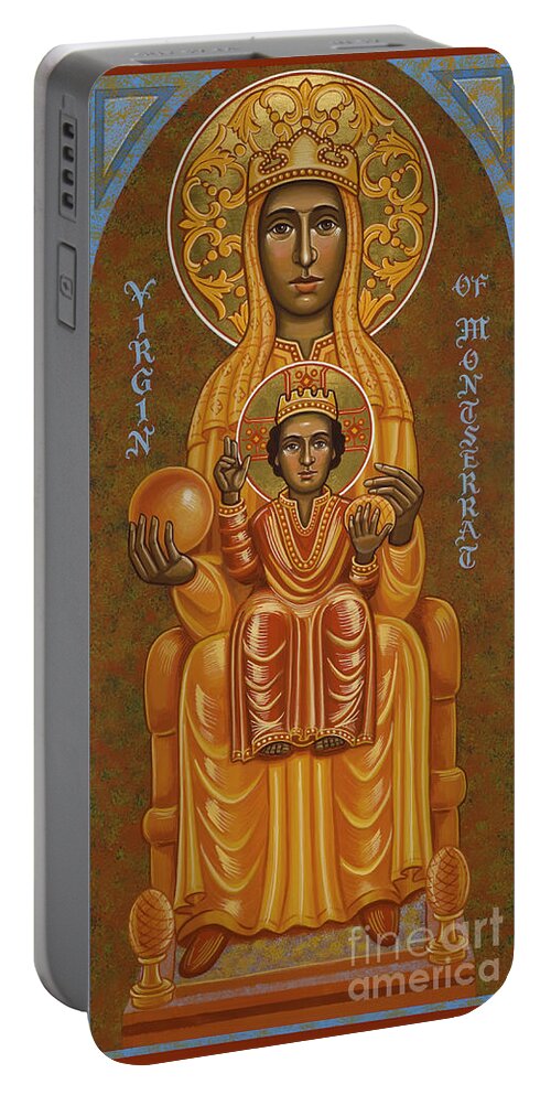 Virgin Of Montserrat - Black Madonna Portable Battery Charger featuring the painting Virgin of Montserrat - Black Madonna - JCVOM by Joan Cole