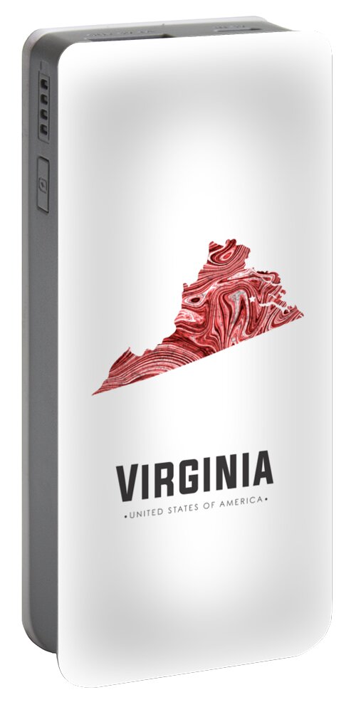 Virginia Portable Battery Charger featuring the mixed media Virginia Map Art Abstract in Brown Red by Studio Grafiikka