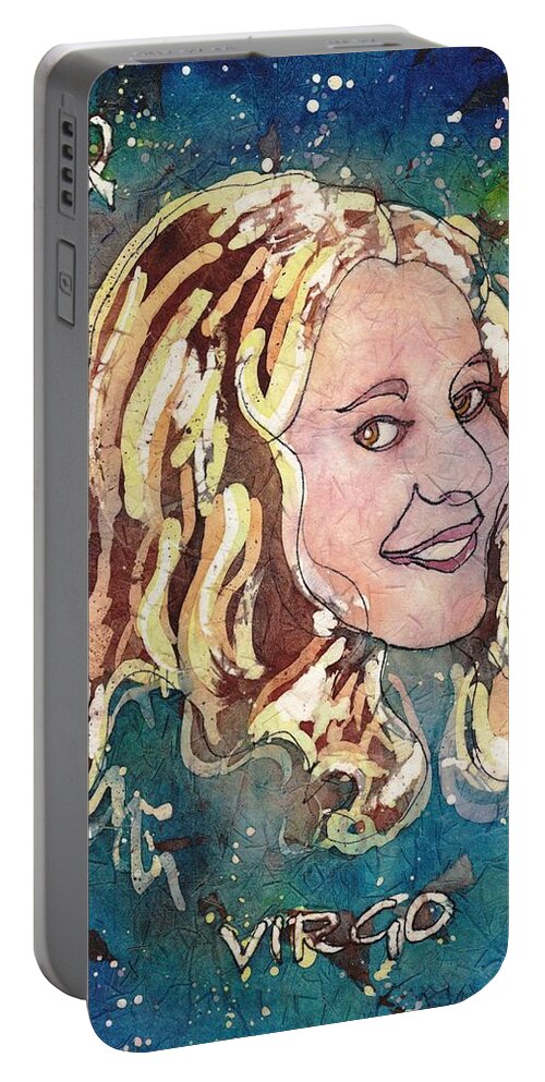 Zodiac Portable Battery Charger featuring the painting Virgo by Ruth Kamenev