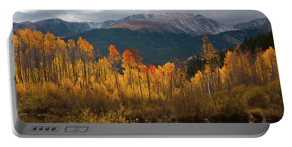 Aspen Portable Battery Charger featuring the photograph Vivid Autumn Aspen and Mountain Landscape by Cascade Colors
