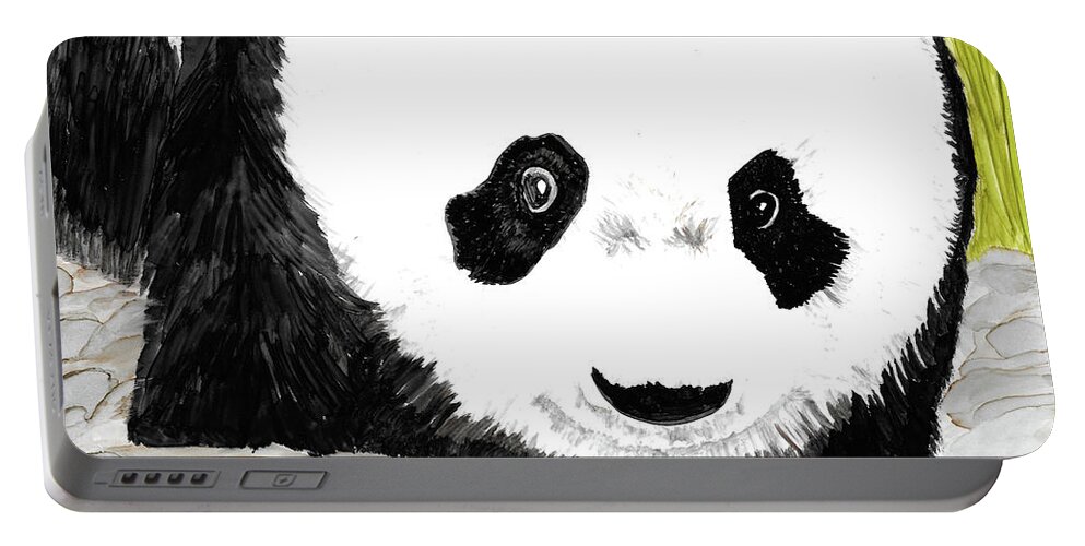 Panda Portable Battery Charger featuring the painting Vivi's Pet Panda by Eli Tynan