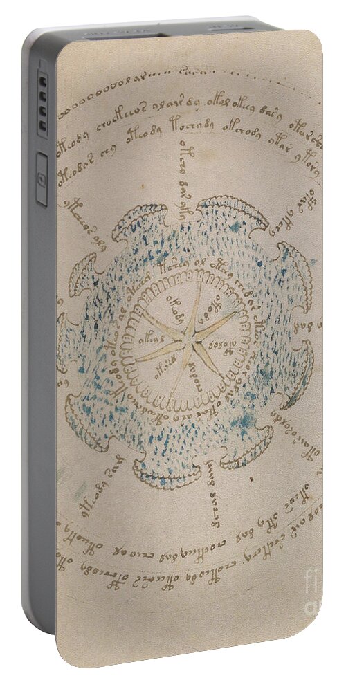 Astronomy Portable Battery Charger featuring the drawing Voynich Manuscript Astro Star Central 1 by Rick Bures