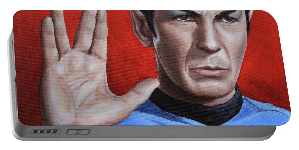 Leonard Nimoy Portable Battery Charger featuring the painting Vulcan Farewell by Kim Lockman