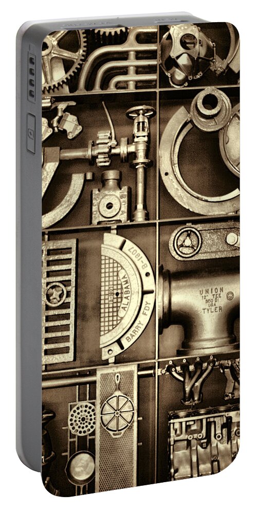 Vulcan Steel Portable Battery Charger featuring the photograph Vulcan Steel Steampunk Ironworks by Kathy Clark