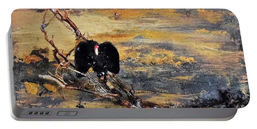 Vulture Portable Battery Charger featuring the painting Vulture with Oncoming Storm by Roger Swezey