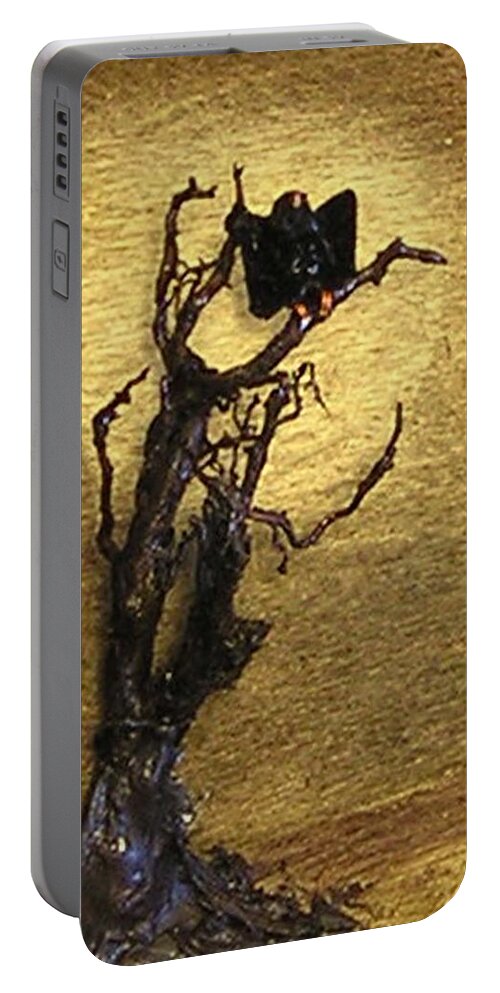Vulture Portable Battery Charger featuring the mixed media Vulture with Textured Sun by Roger Swezey